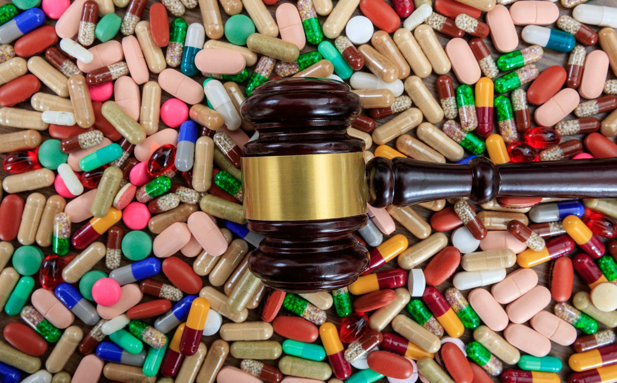 Judge gavel on drugs background